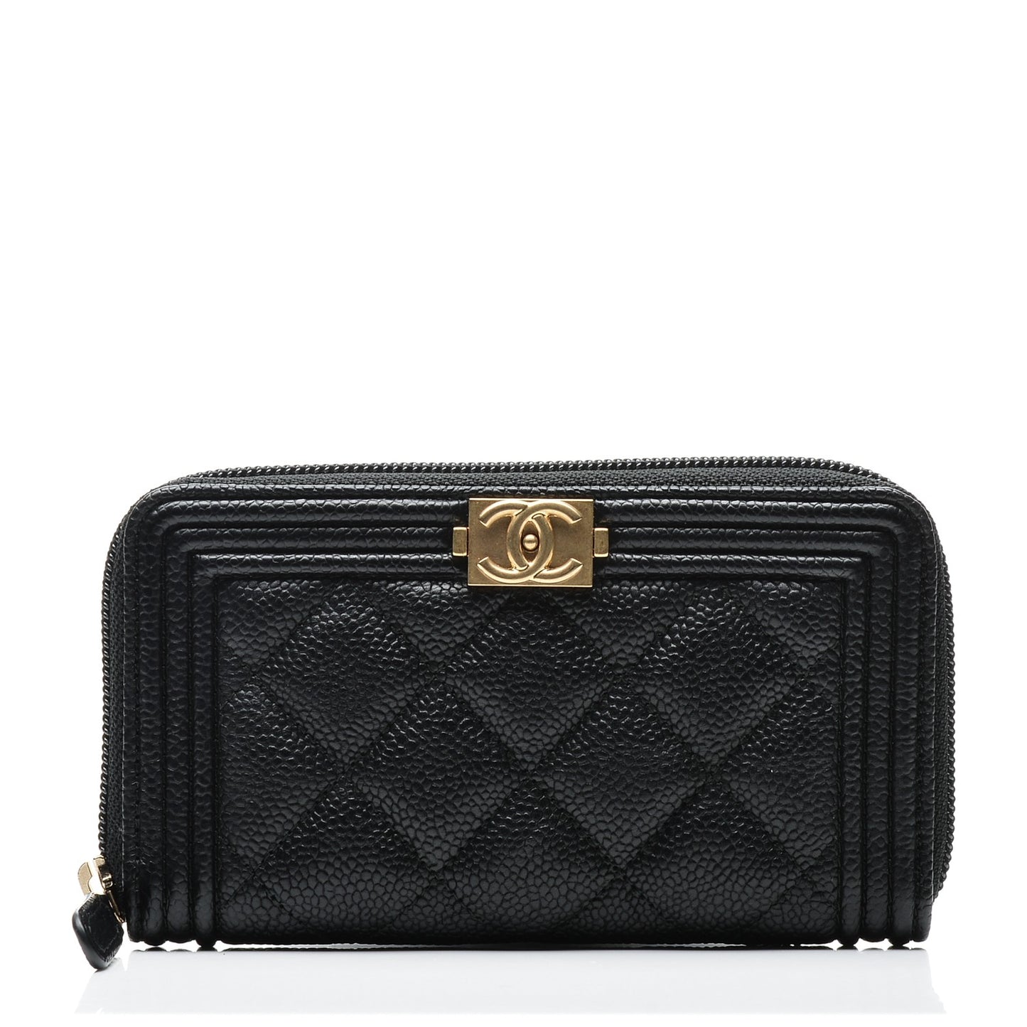 Caviar Quilted Boy Small Zip Around Wallet Black