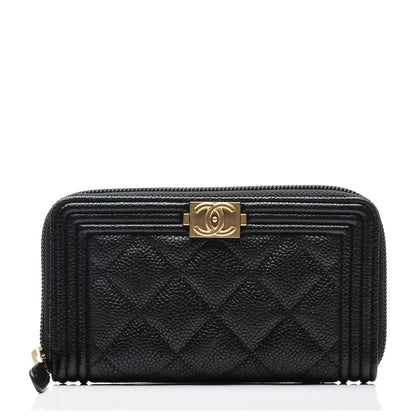 Chanel Caviar Quilted Boy Small Zip Around Wallet Black 1 of 7