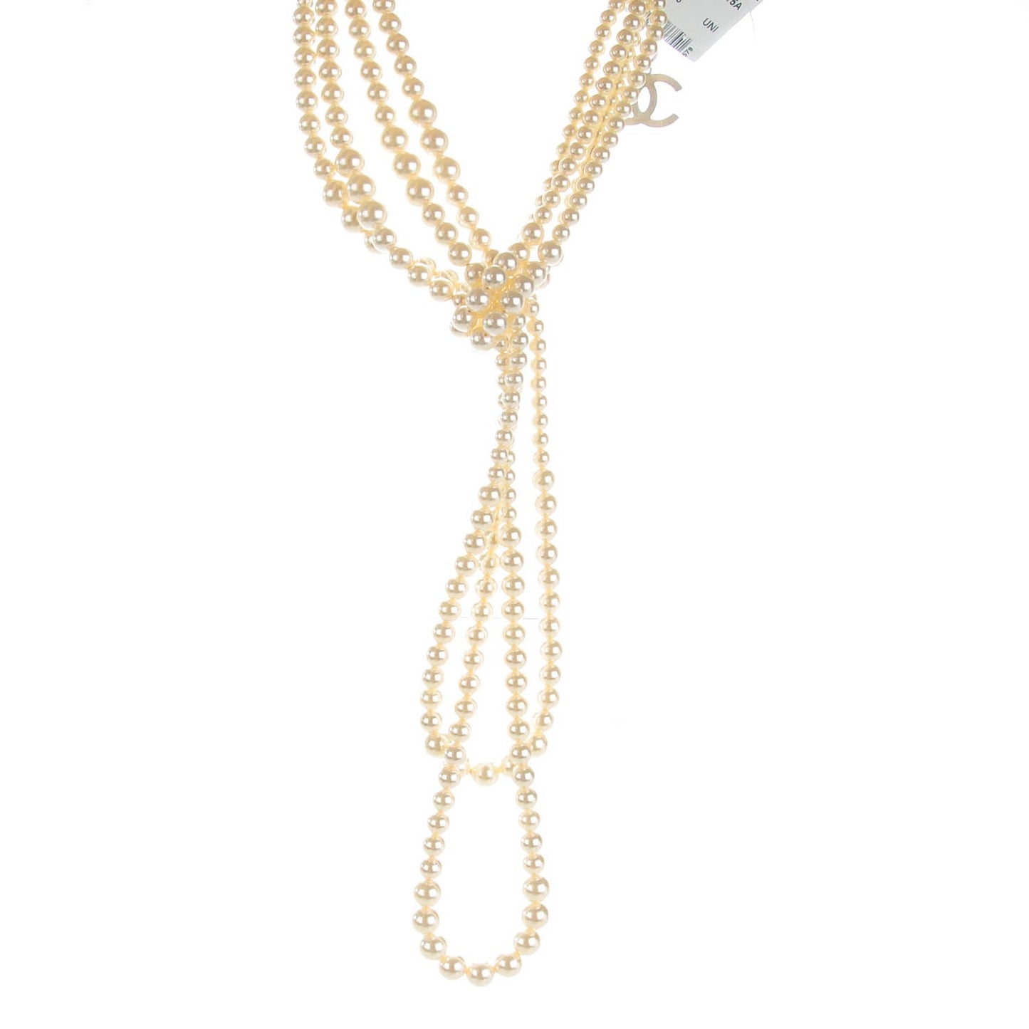 Pearl CC Multi Strand Long Necklace Light Gold