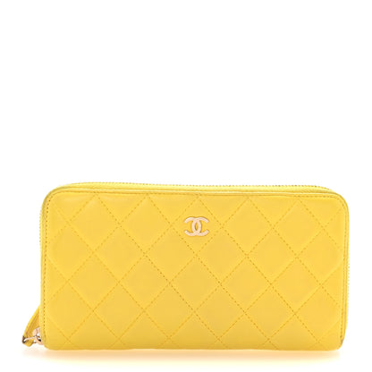 Chanel Lambskin Quilted Large Gusset Zip Around Wallet Yellow 1 of 9