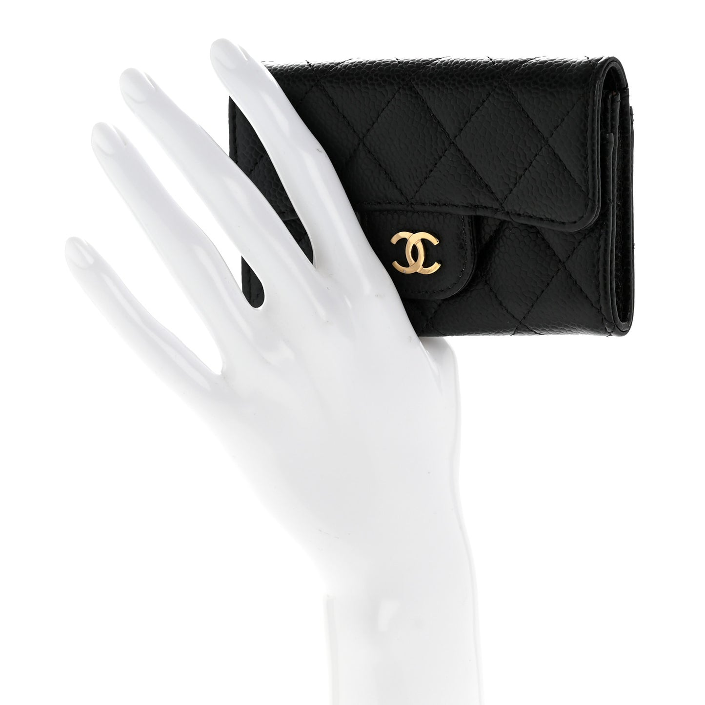 Caviar Quilted Flap Card Holder Wallet Black