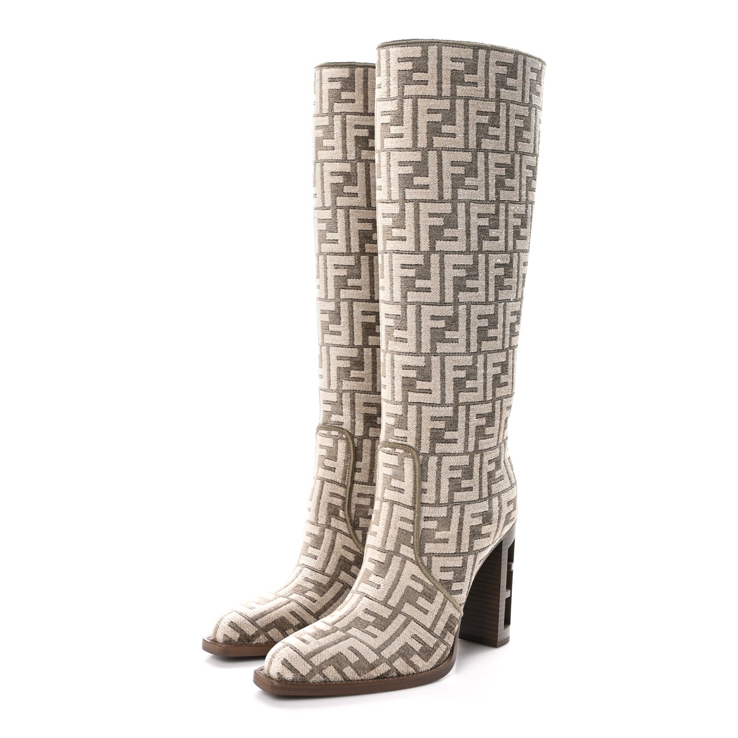 Fendi Chenille Jacquard FF 110mm Cut Baguette Knee Boots 37 Tortora Nuvola 38 Tortora Nuvola 3 of 7