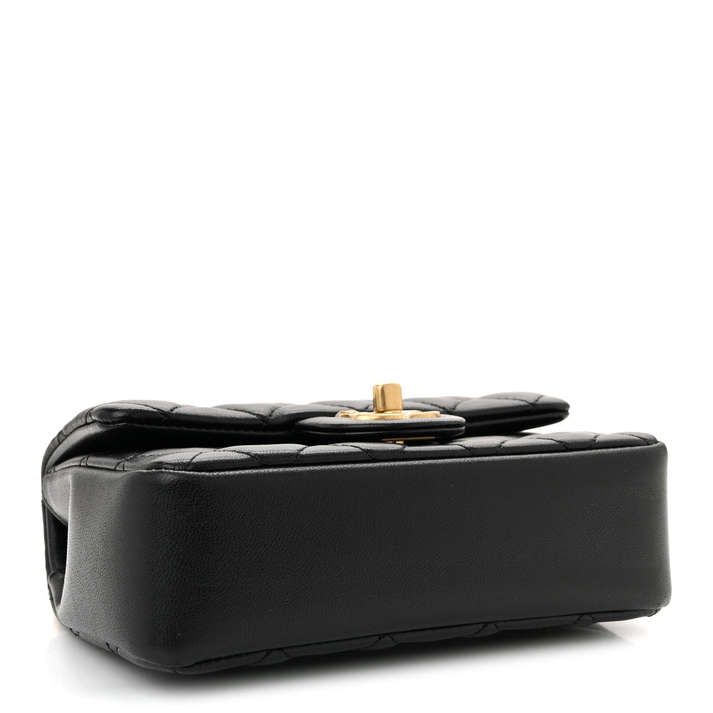 Shiny Lambskin Quilted Pearl Twist Mini Square Flap Black