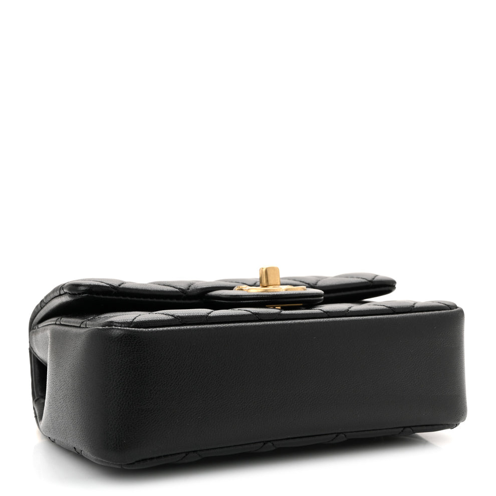 Chanel Shiny Lambskin Quilted Pearl Twist Mini Square Flap Black ...