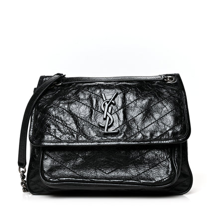 Saint Laurent Crinkled Calfskin Matelasse Monogram Medium Niki Chain Satchel Black 1 of 10