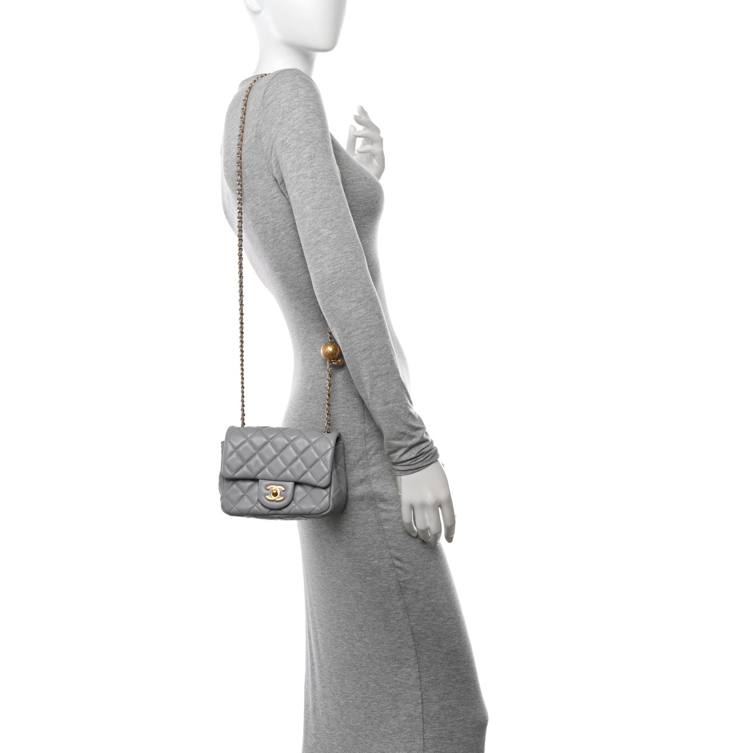 Chanel Lambskin Quilted Mini Pearl Crush Flap Light Grey 2 of 11