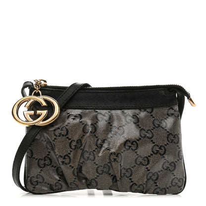 Gucci Crystal Monogram Small Flat Messenger Crossbody Black 1 of 11