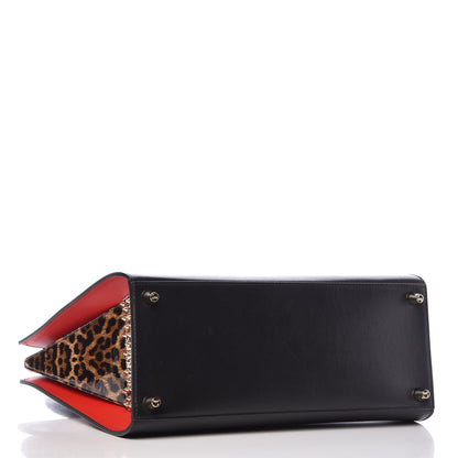 Christian Louboutin Calfskin Patent Leopard Spiked Large Paloma Black 5 of 9