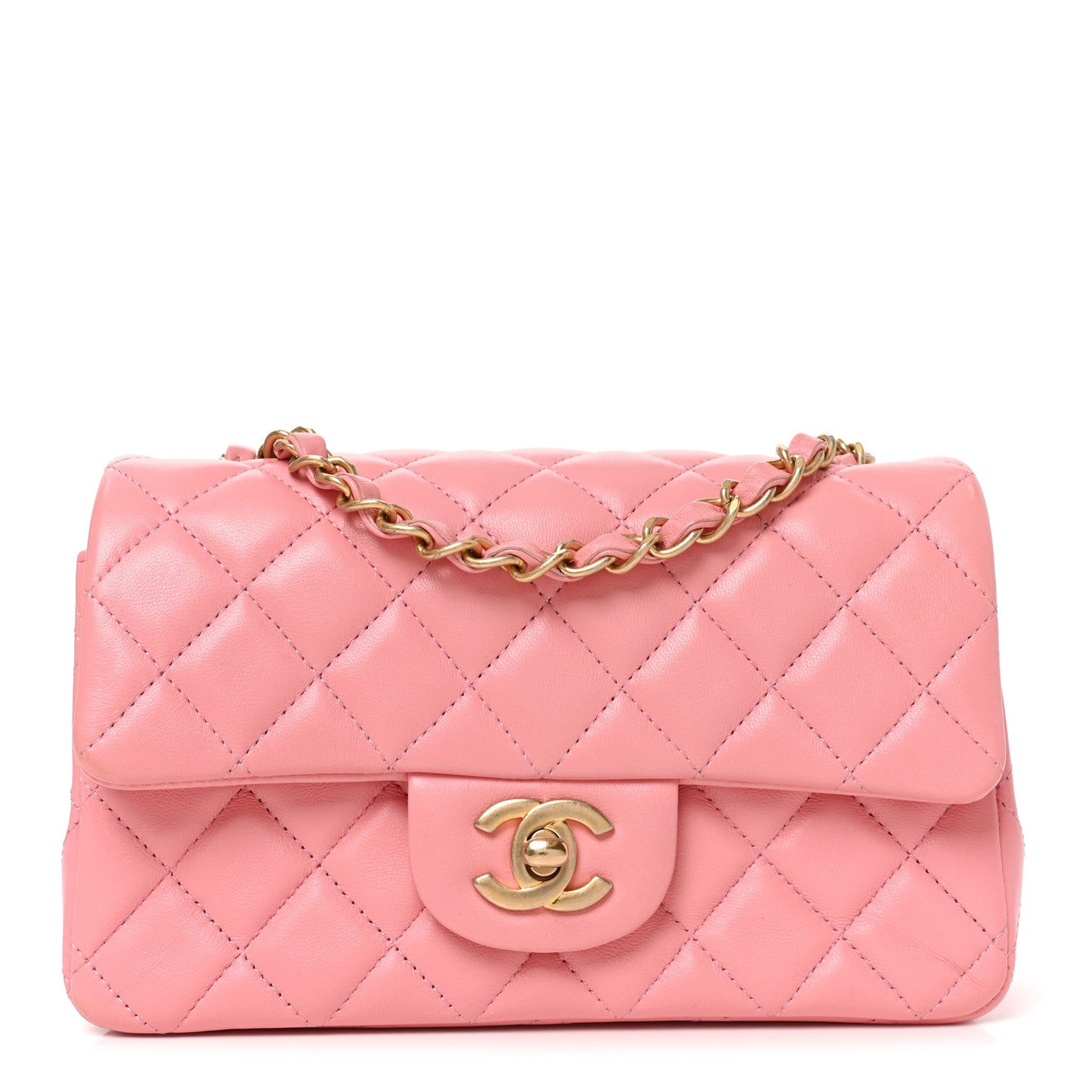 Lambskin Quilted Mini Rectangular Flap Pink