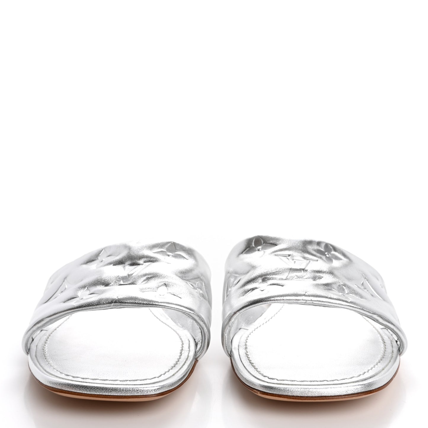 Metallic Lambskin Embossed Monogram Revival Flat Mules 38 Silver