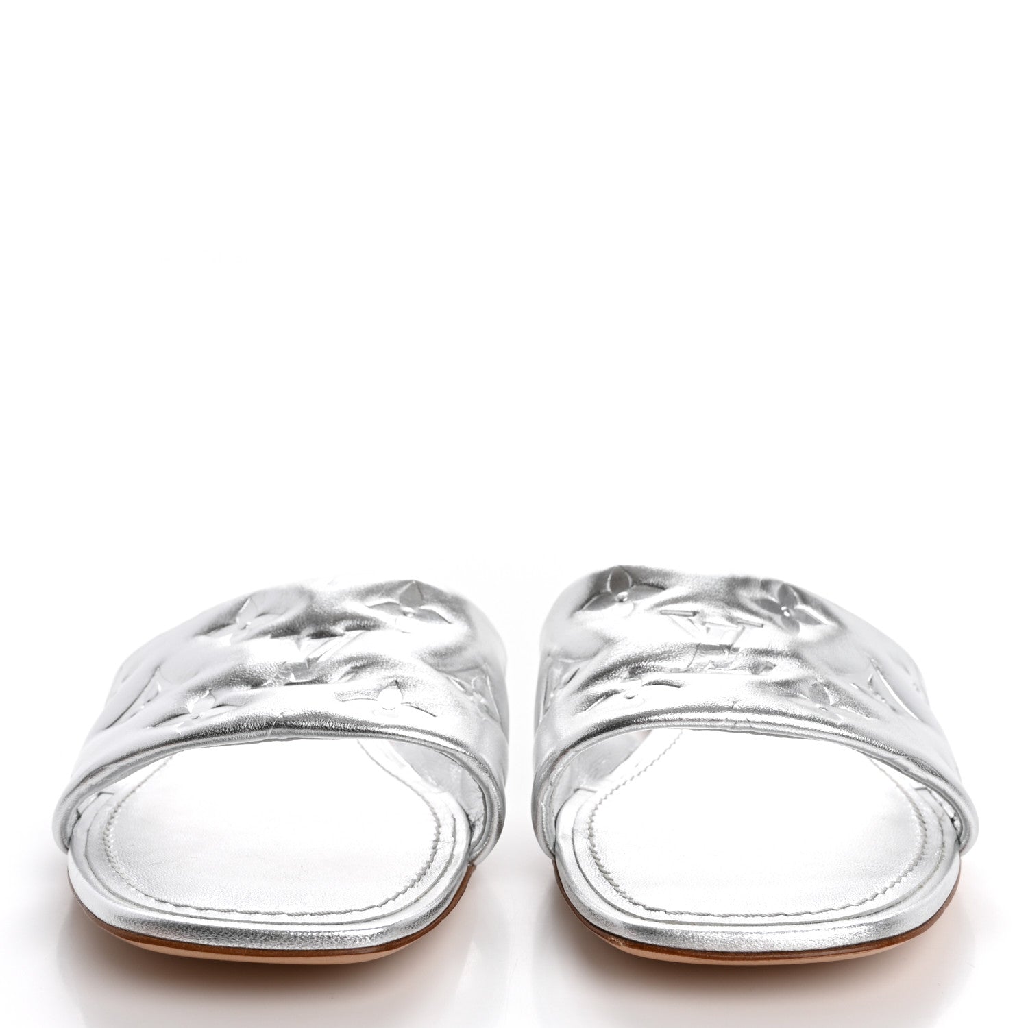 Louis Vuitton Metallic Lambskin Embossed Monogram Revival Flat Mules 38 Silver 3 of 12