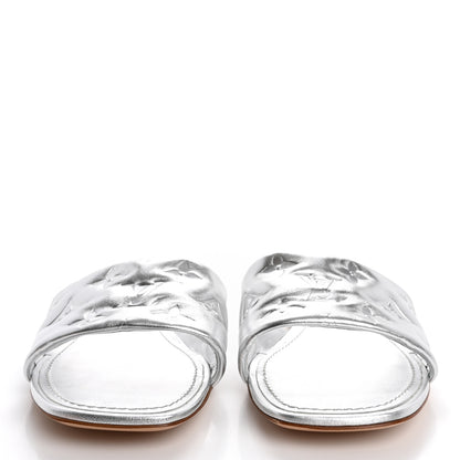 Louis Vuitton Metallic Lambskin Embossed Monogram Revival Flat Mules 38 Silver 3 of 12