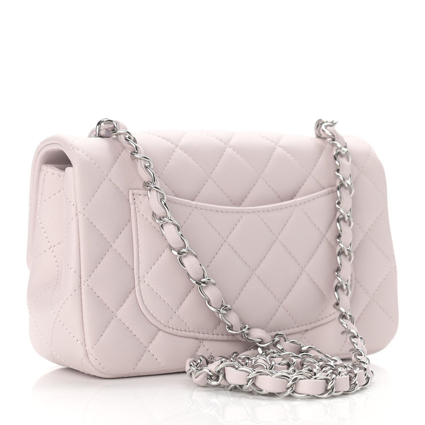 Lambskin Quilted Mini Rectangular Flap Light Purple