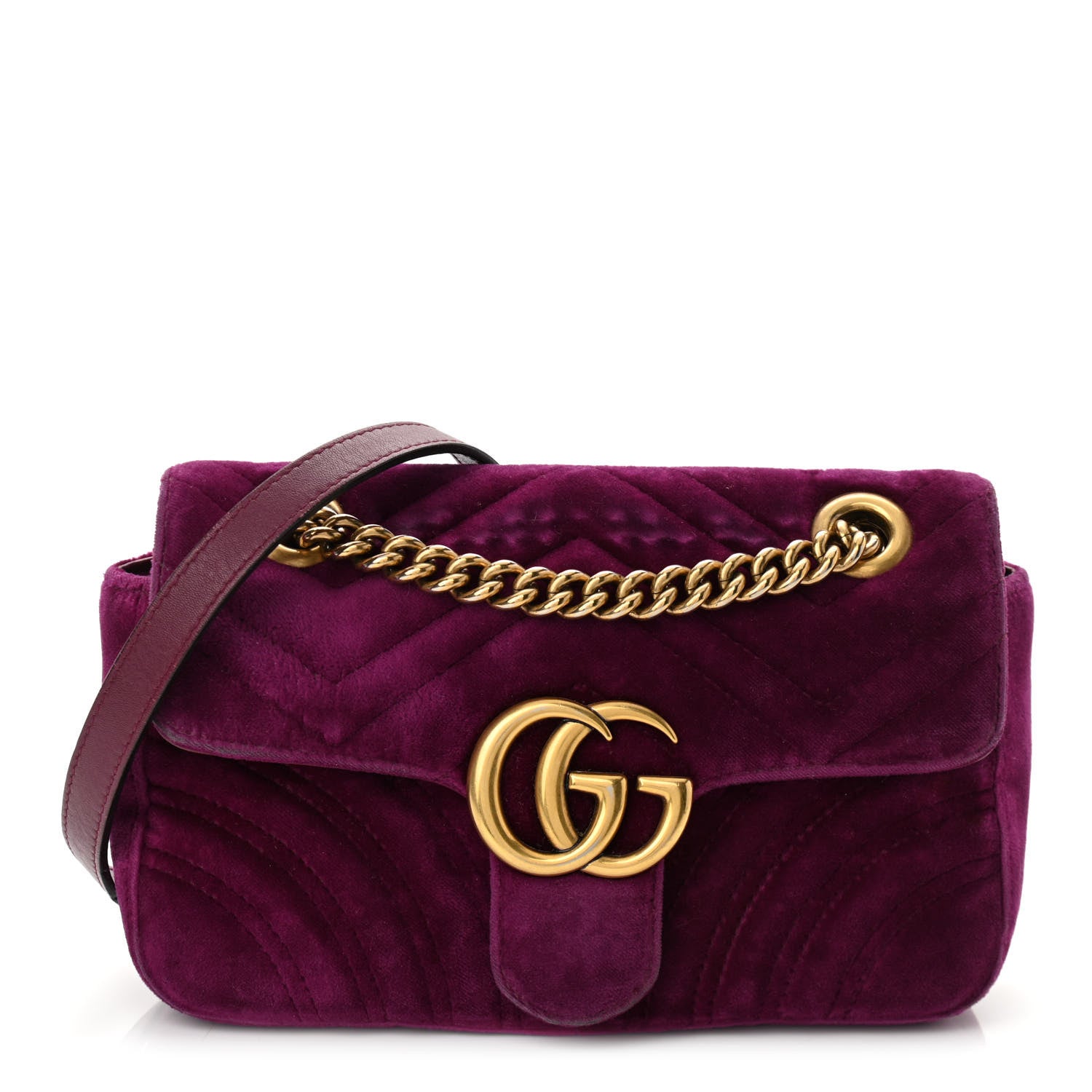 Gucci Velvet Matelasse Mini GG Marmont Shoulder Bag Fuchsia Violet Cyclamen 1 of 10