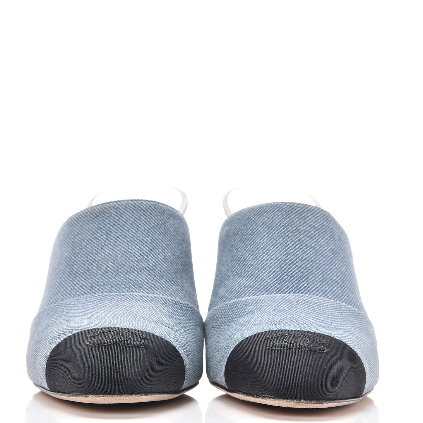 Printed Lambskin Grosgrain Cap Toe CC Mules 39 Blue Black