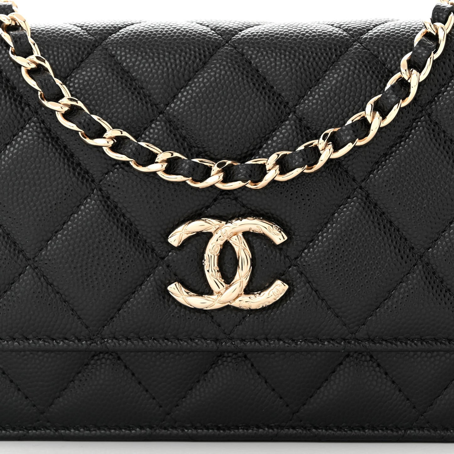 Caviar Quilted Long Clutch With Chain Black