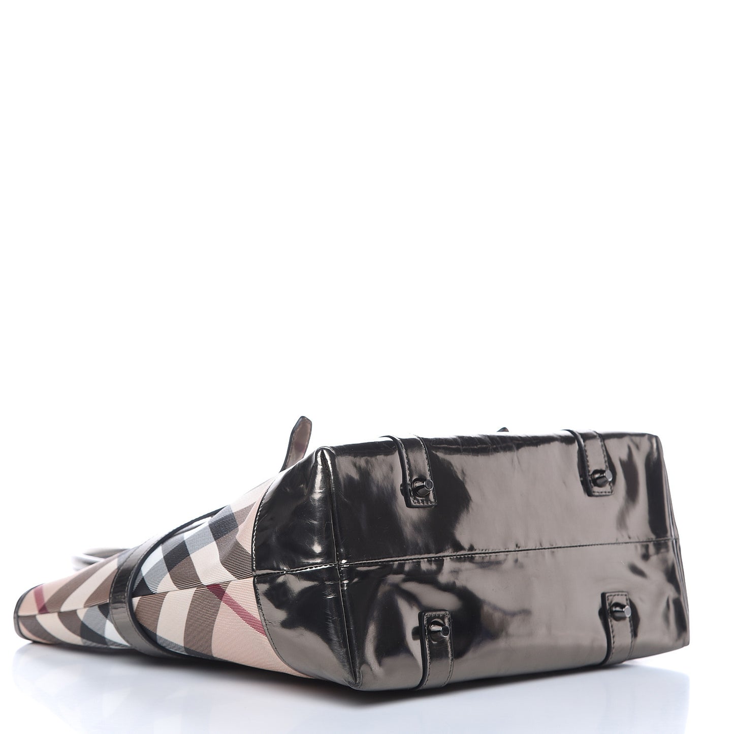 Metallic Calfskin Nova Check Tote Pewter