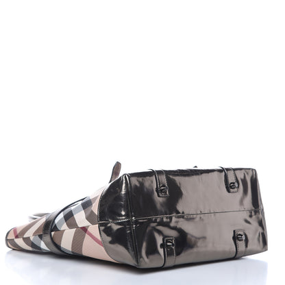 Burberry Metallic Calfskin Nova Check Tote Pewter 4 of 12