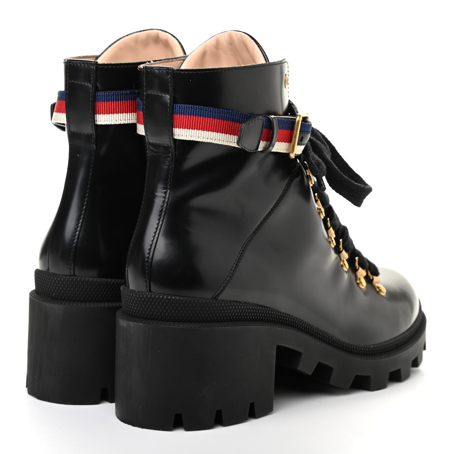 Calfskin Sylvie Web Lace Up Combat Boots 41 Black