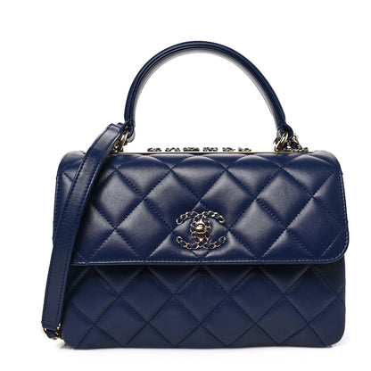 Chanel Lambskin Quilted Small Trendy CC Chain Dual Handle Flap Bag Navy 1 of 10