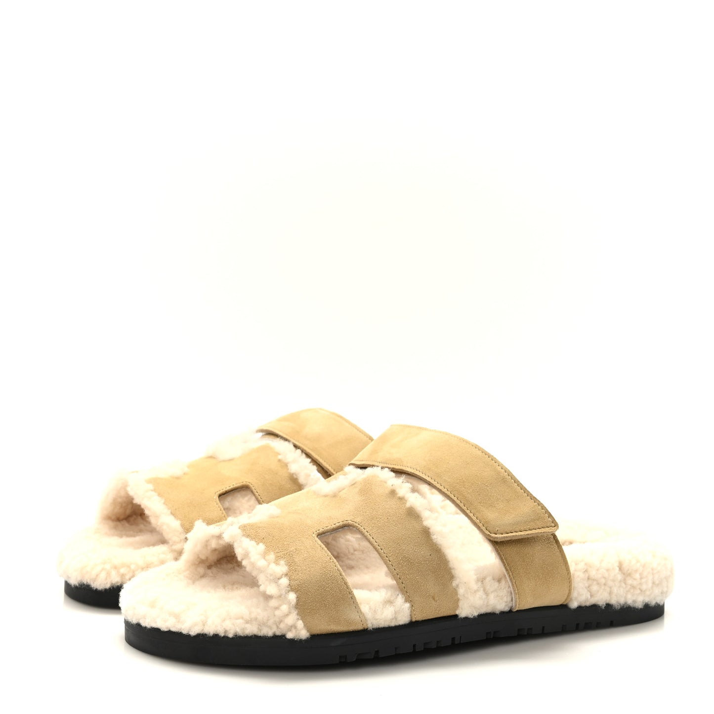 Suede Goatskin Woolskin Womens Chypre Sandals 37.5 Beige Albatre