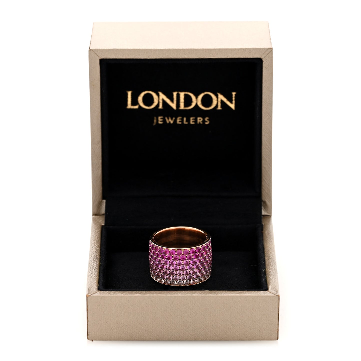 18K Yellow Gold Pink White Sapphire Flamingo Ombre Cigar Ring 54 7