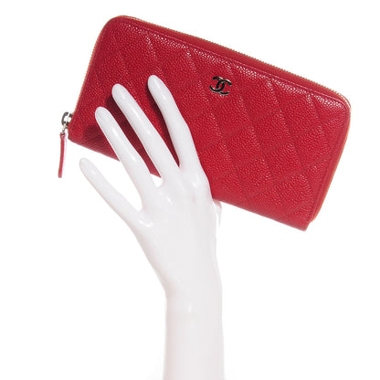 Chanel Caviar Quilted Large Gusset Zip Around Wallet Red 2 of 7
