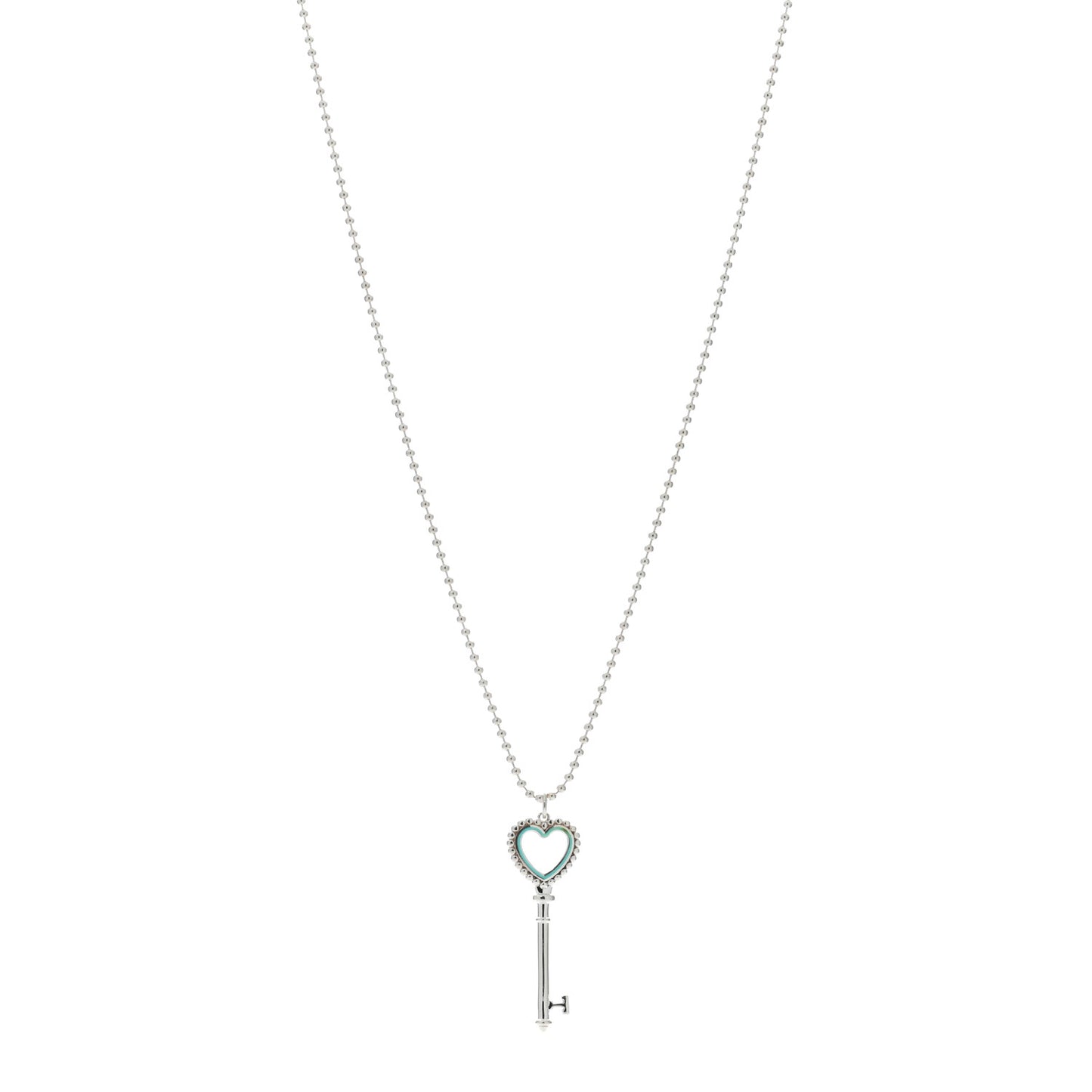 Sterling Silver Enamel Beaded Heart Key Pendant Necklace Blue