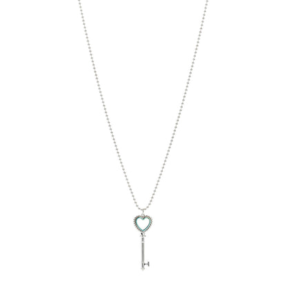 Tiffany Sterling Silver Enamel Beaded Heart Key Pendant Necklace Blue 1 of 5