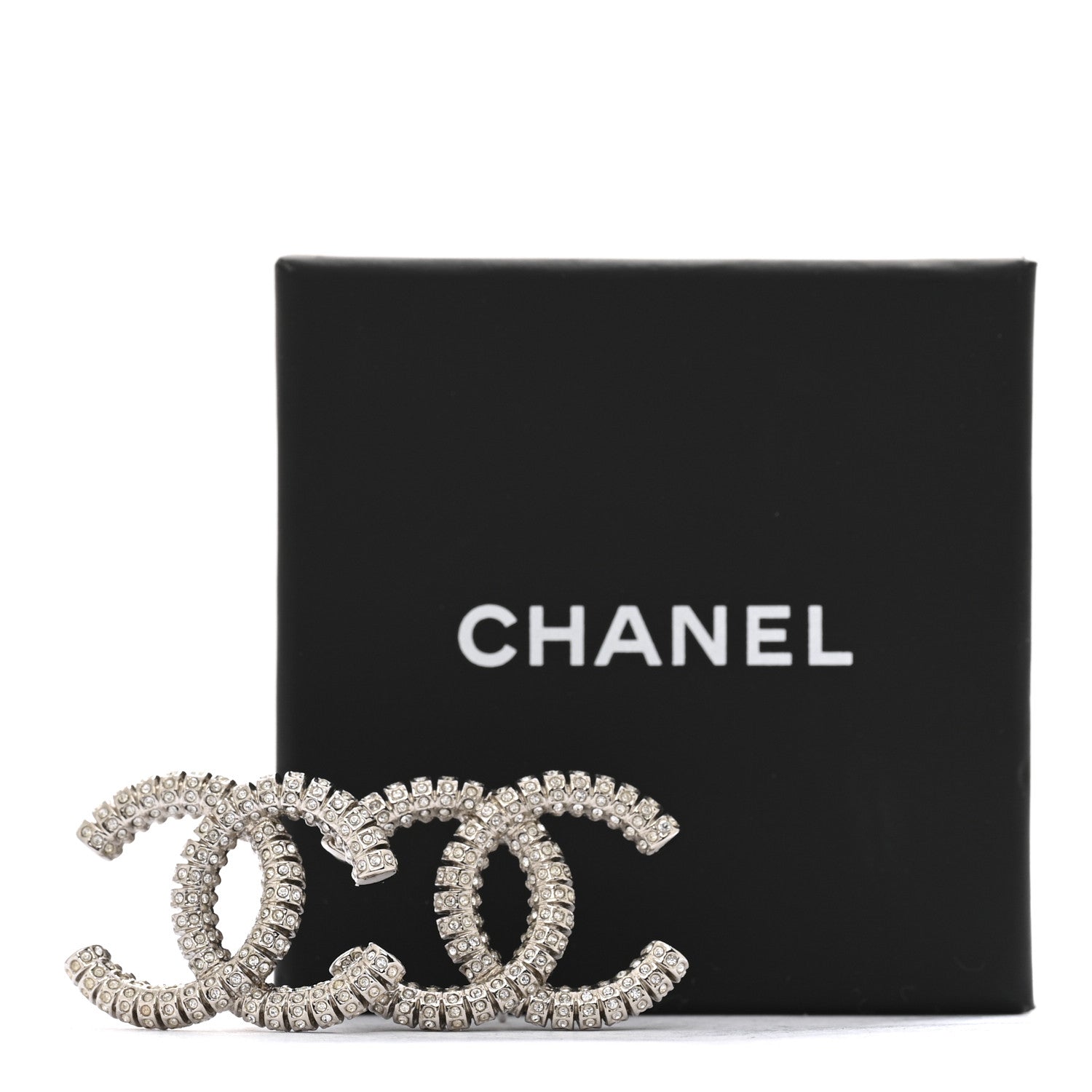 Chanel Crystal Large CC Earrings Silver 5 of 5