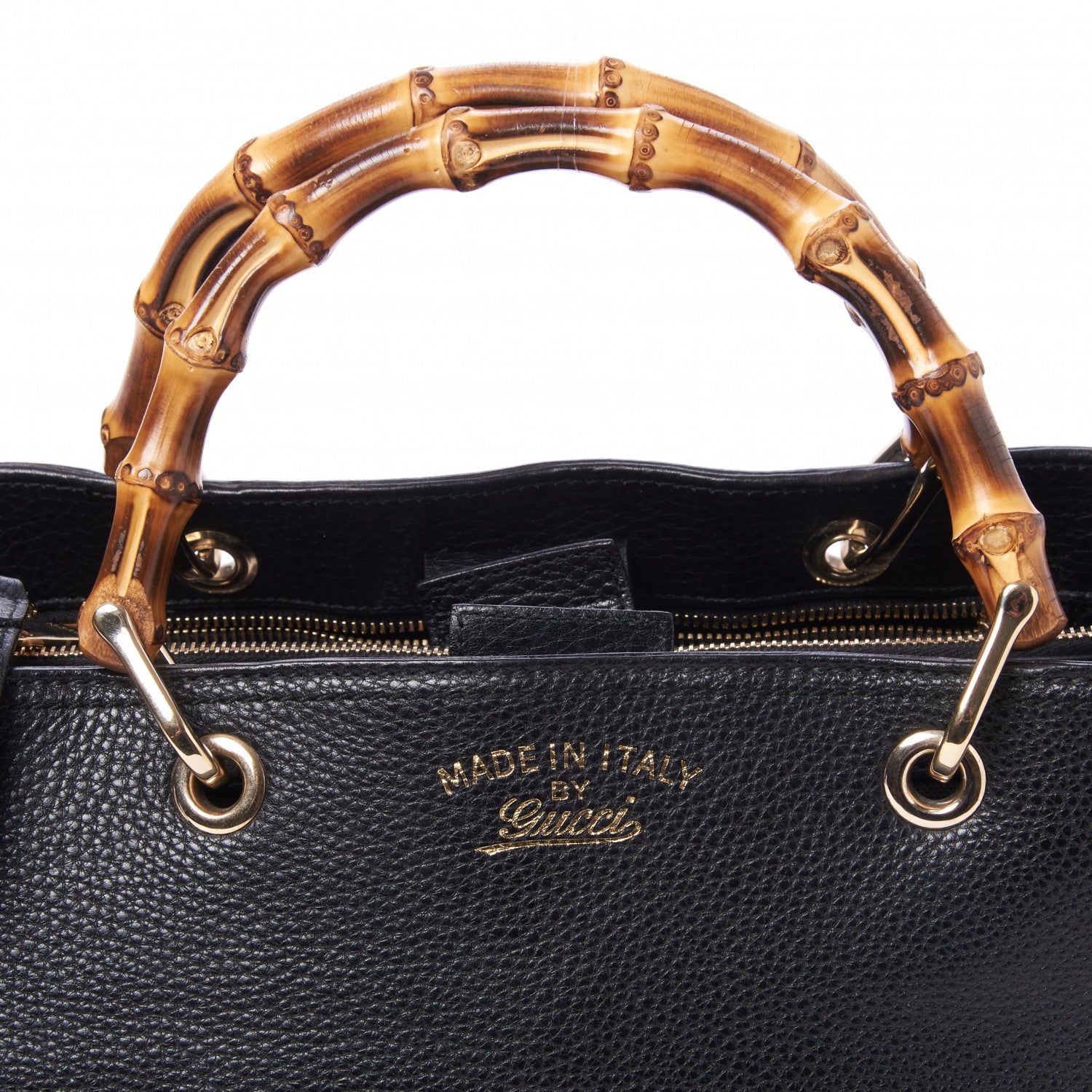 Gucci Pebbled Calfskin Medium Bamboo Shopper Tote Black 6 of 8