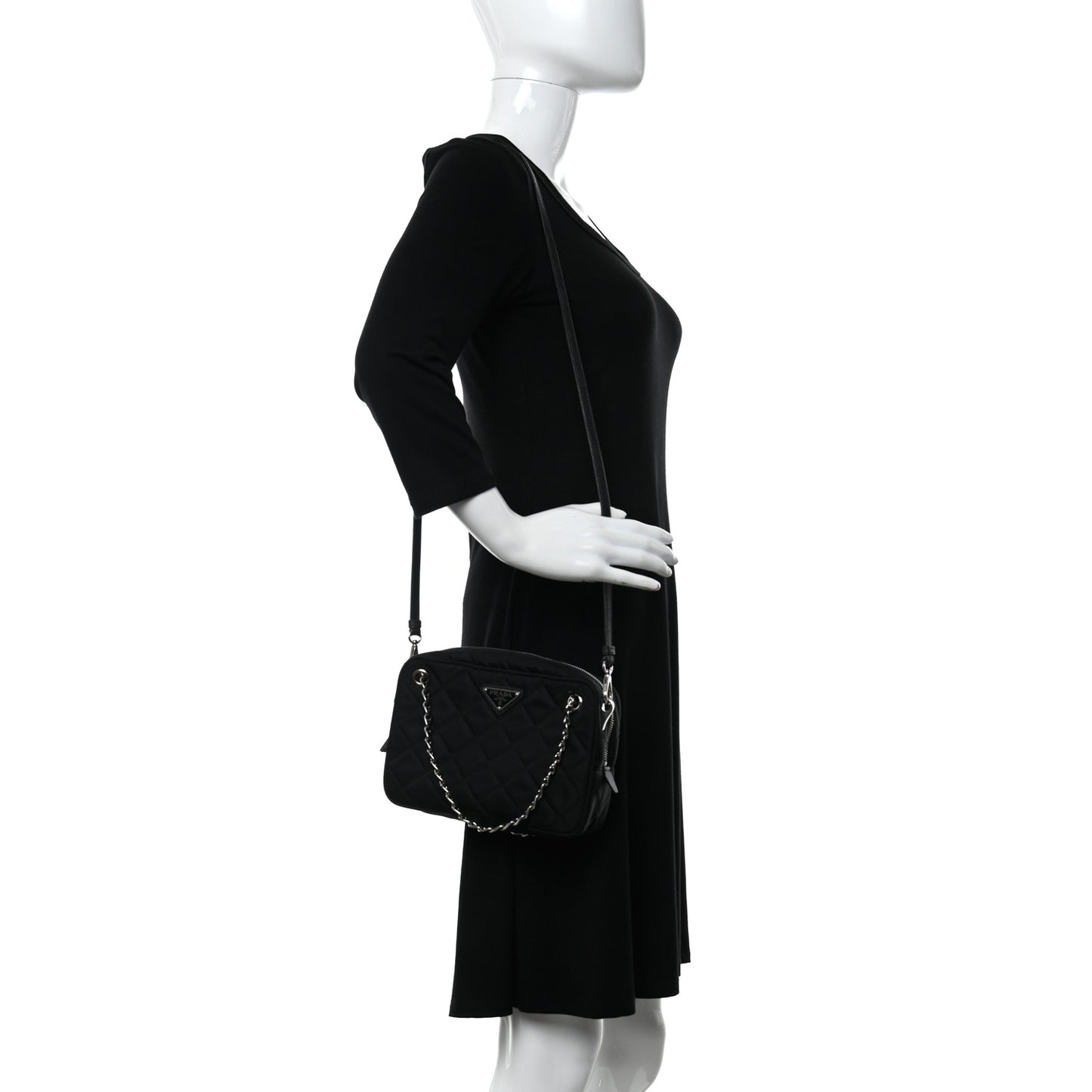 Nylon Tessuto Impuntu Quilted Shoulder Bag Black