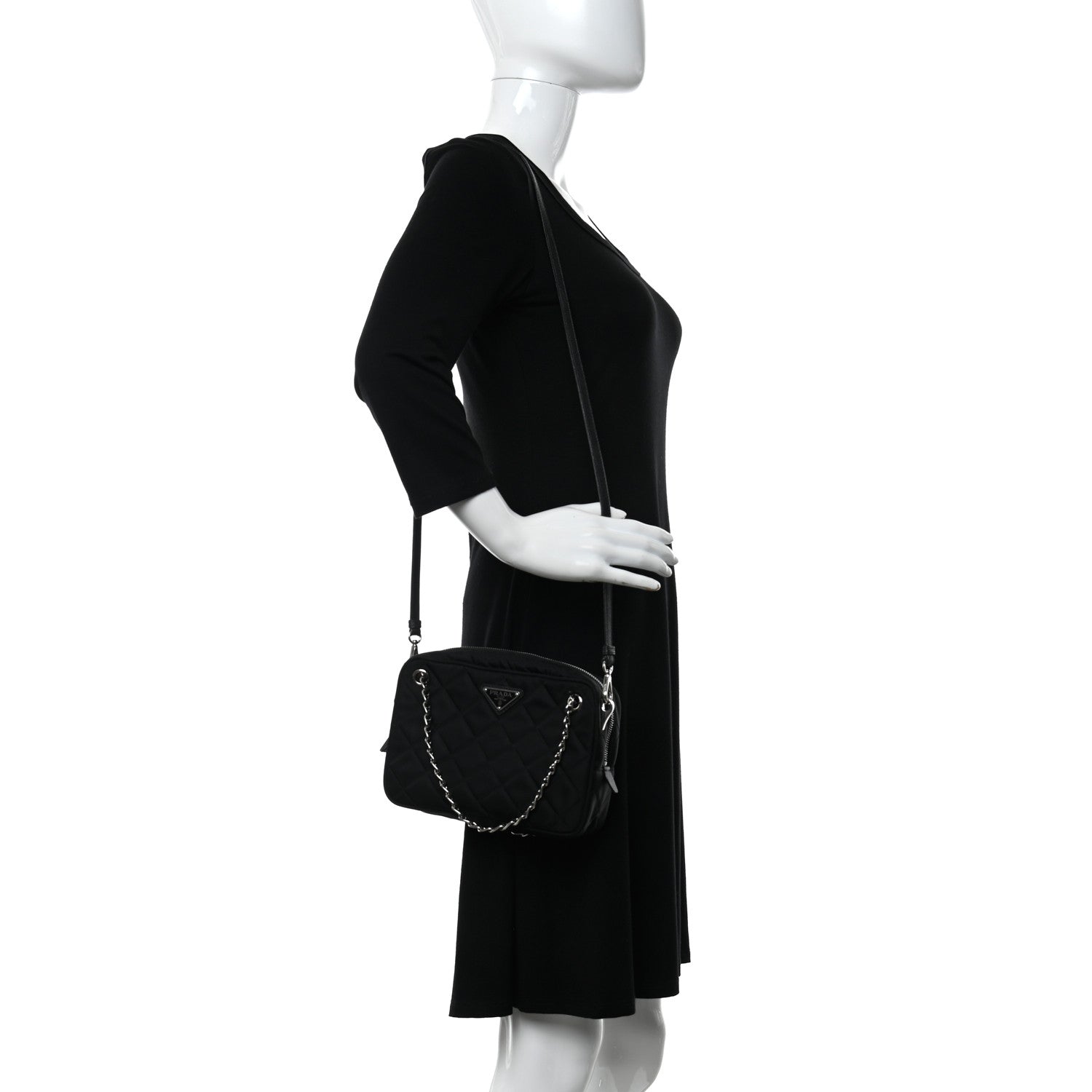 Prada Nylon Tessuto Impuntu Quilted Shoulder Bag Black 2 of 11