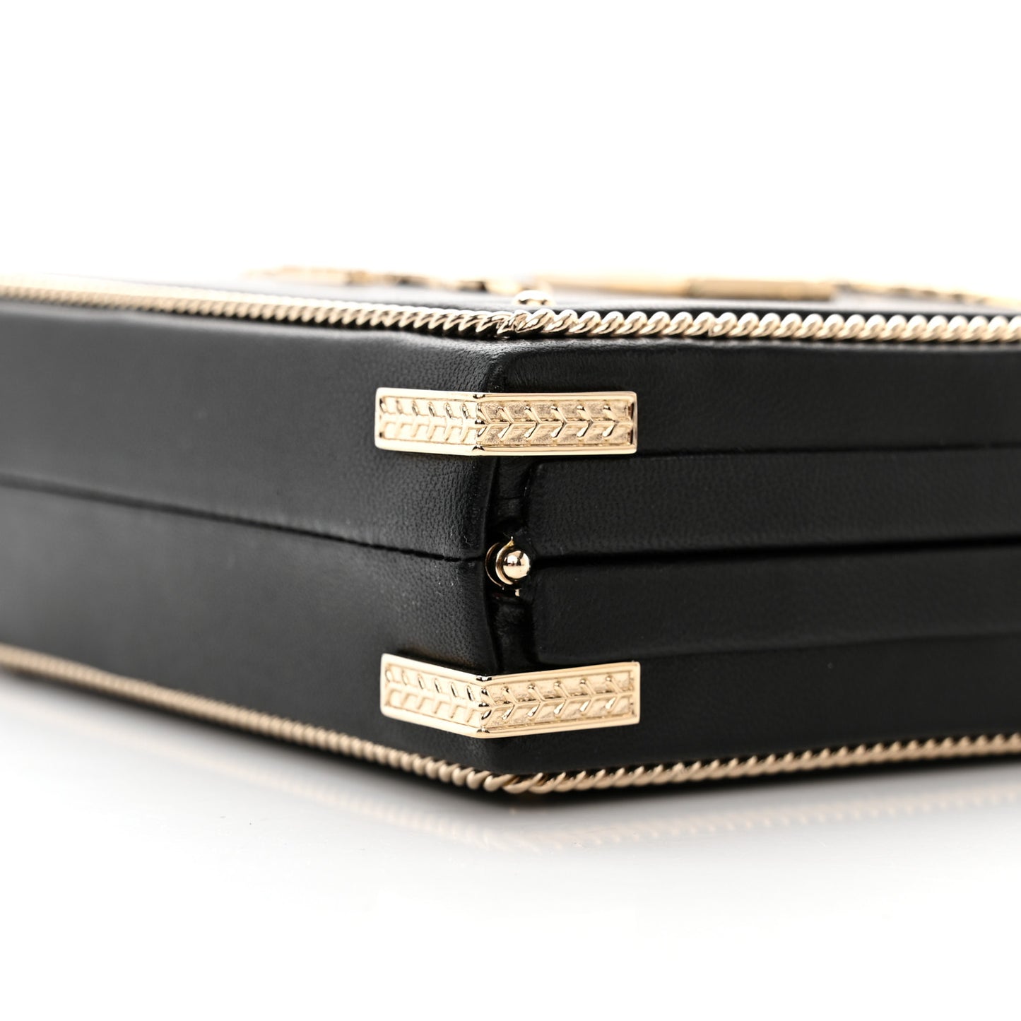Lambskin Room Card Minaudiere Evening Bag Black Gold