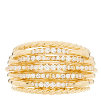 David Yurman 18K Yellow Gold Diamond Tides Dome Ring 55 7.25 1 of 4