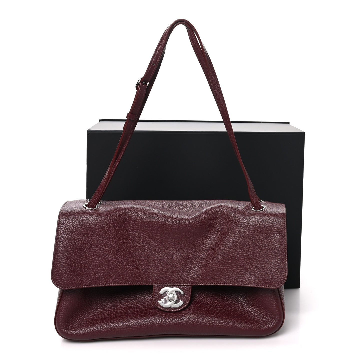 Grained Calfskin Small Souplissimo Maxi Flap Burgundy