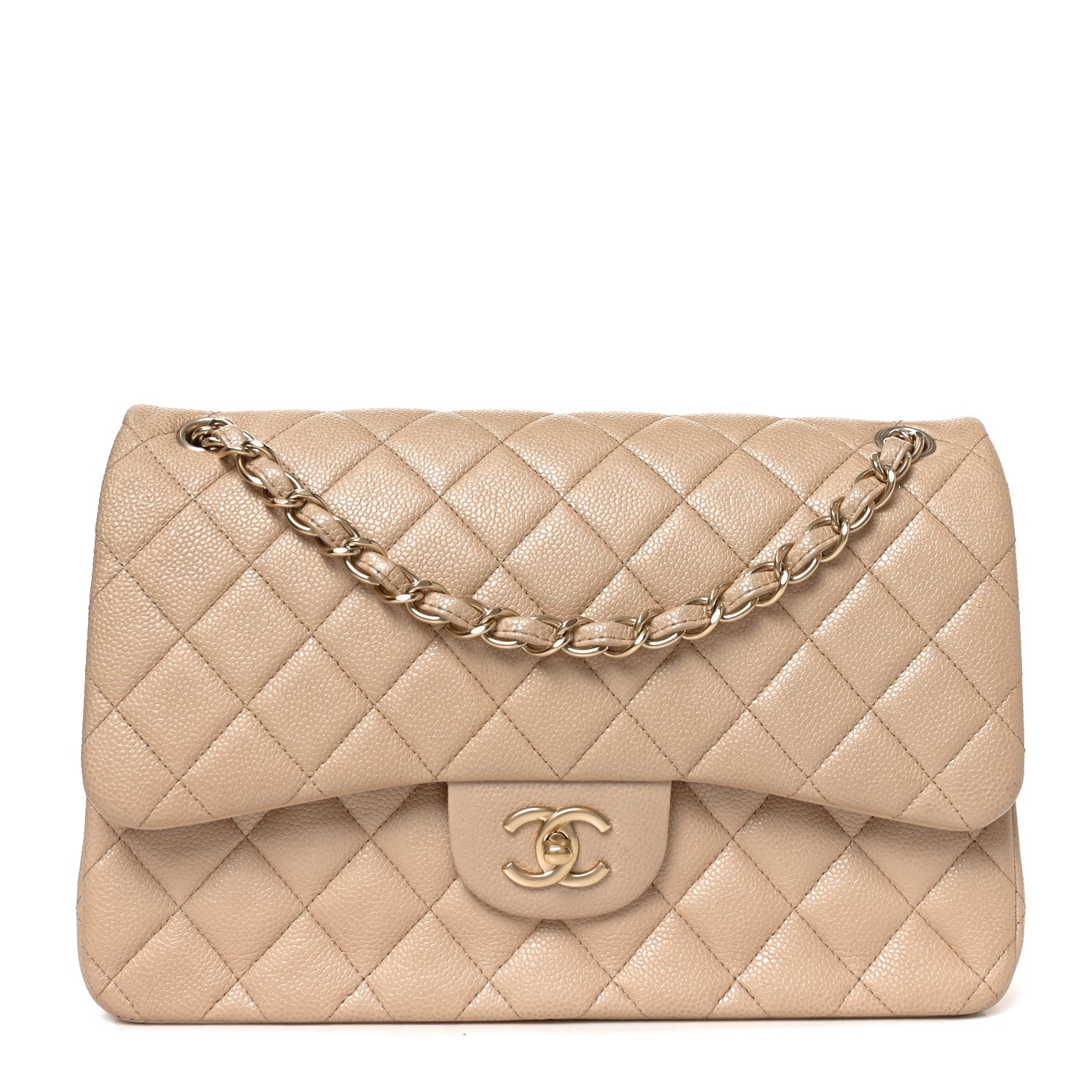 Chanel Pearly Caviar Quilted Jumbo Double Flap Beige 1 of 10