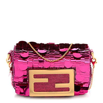 Fendi Sequin Paillettes Shiny Nappa Sex and the City Nano Maxi Buckle Baguette Charm Ciclamino Pilar 1 of 11