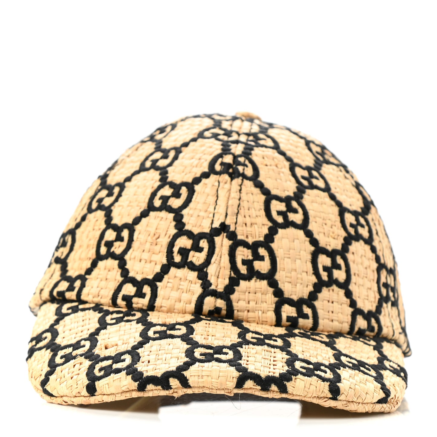 Raffia GG Monogram Elaphe Embroidered Aisha Baseball Hat L Ivory Black