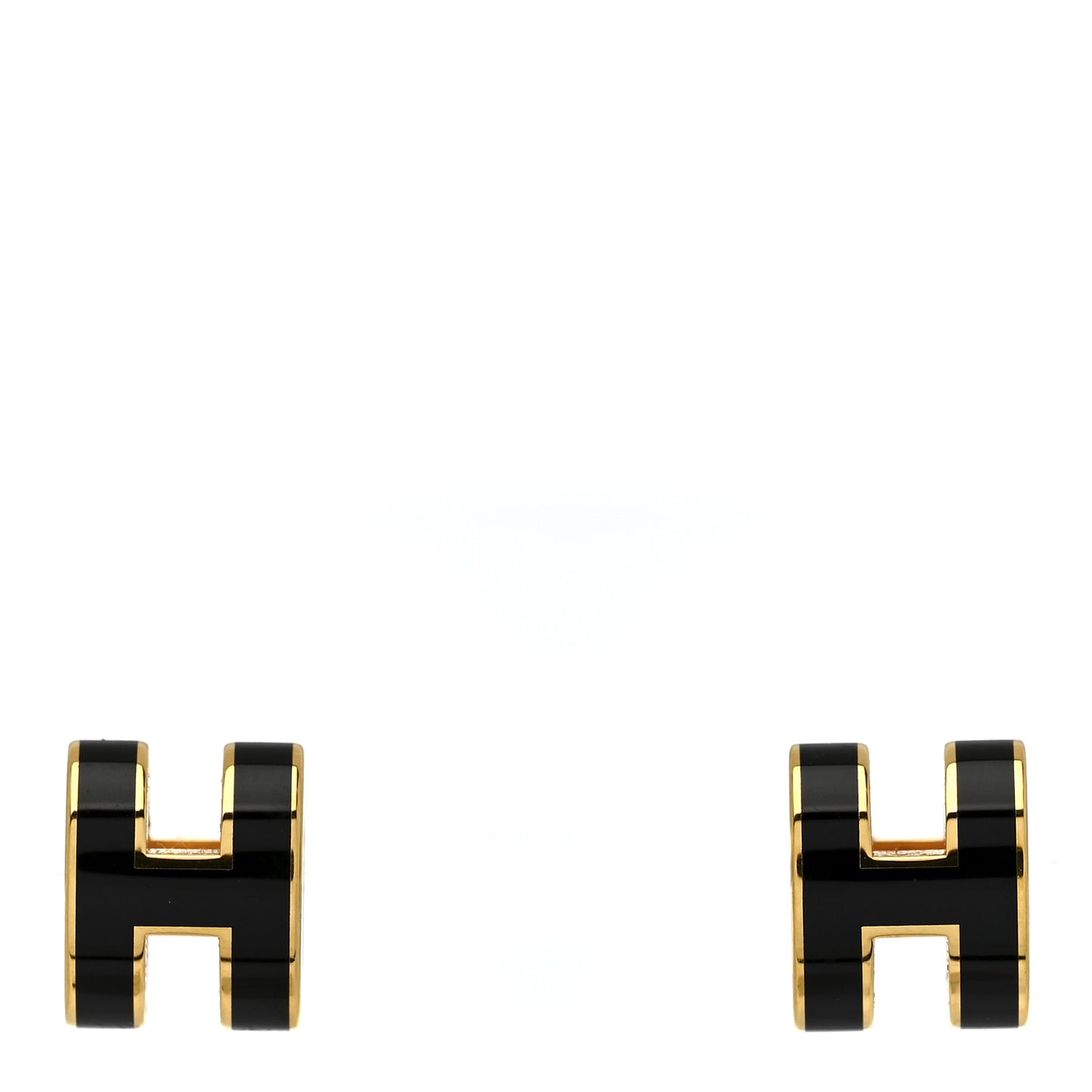 Gold Lacquered Mini Pop H Earrings Black