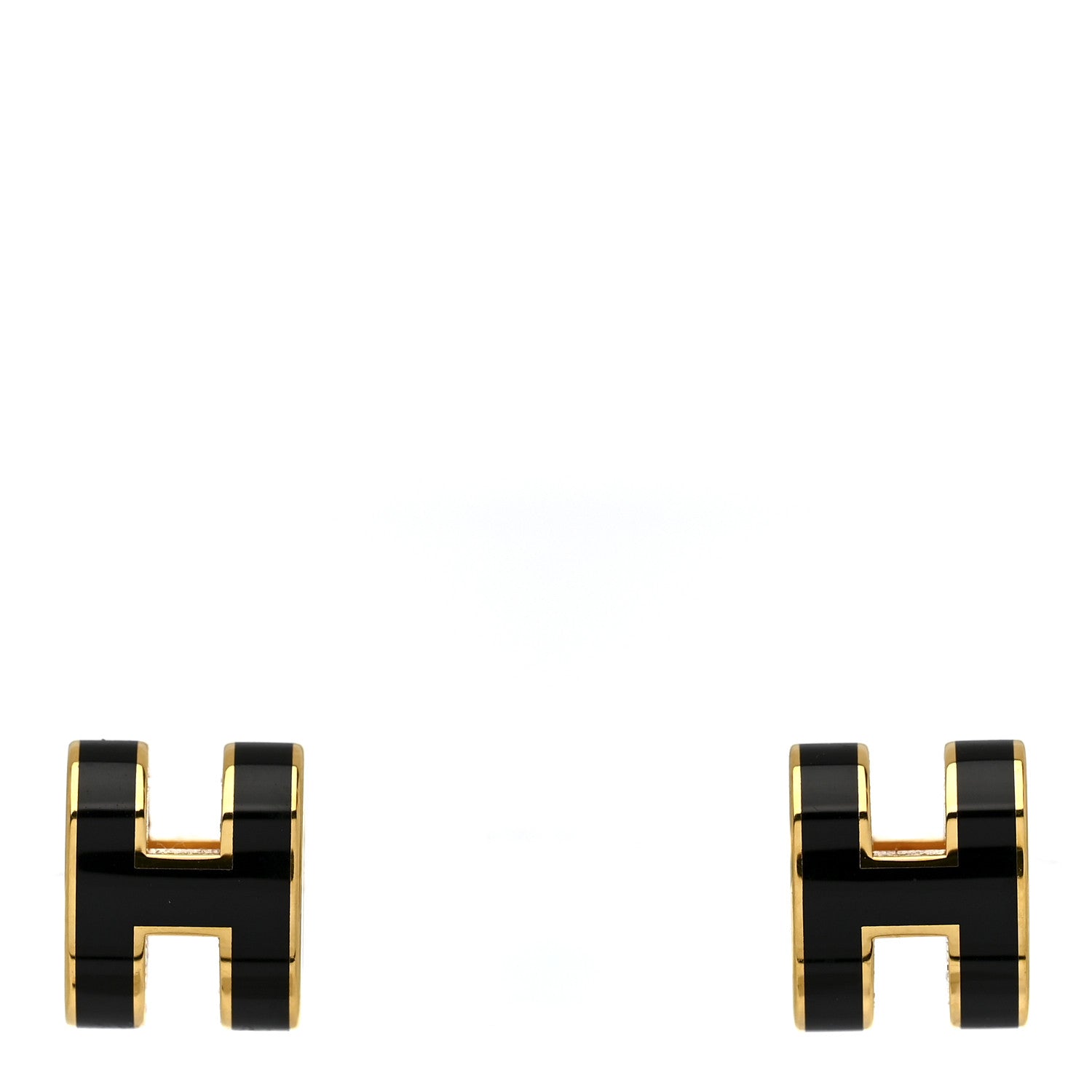 Hermes Gold Lacquered Mini Pop H Earrings Black 1 of 4