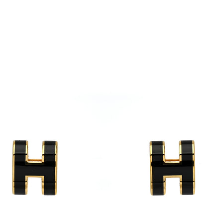 Hermes Gold Lacquered Mini Pop H Earrings Black 1 of 4