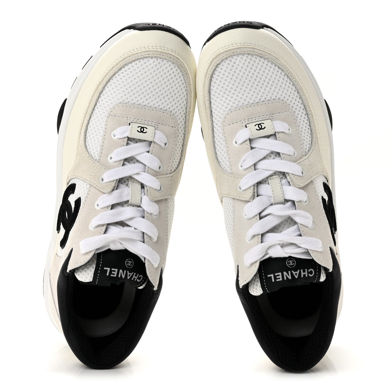 Chanel Mesh Suede Grained Calfskin Womens CC Sneakers 39.5 White Black 2 of 10