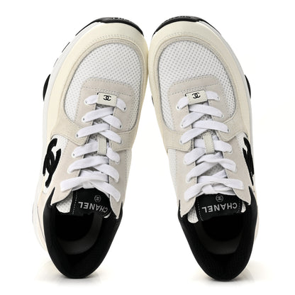 Chanel Mesh Suede Grained Calfskin Womens CC Sneakers 39.5 White Black 2 of 10