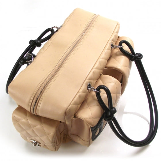 Chanel Calfskin Quilted Large Cambon Multipocket Reporter Beige Black 4 of 10