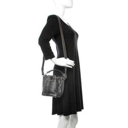 Saint Laurent Calfskin Crocodile Embossed Small Emmanuelle Bucket Bag Coal 2 of 9