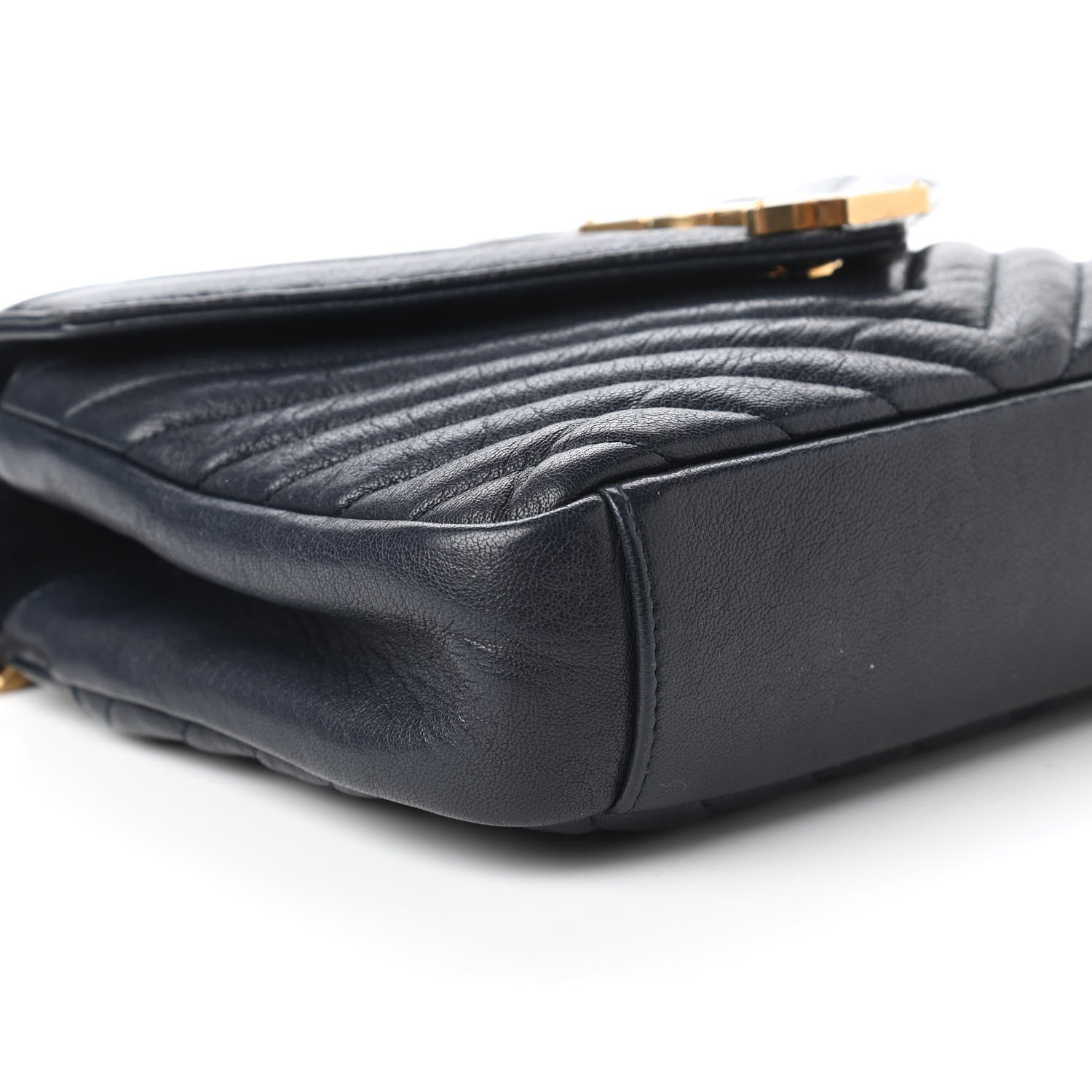 Saint Laurent Sheepskin Matelasse Chevron Monogram Medium College Bag Deep Marine 6 of 10