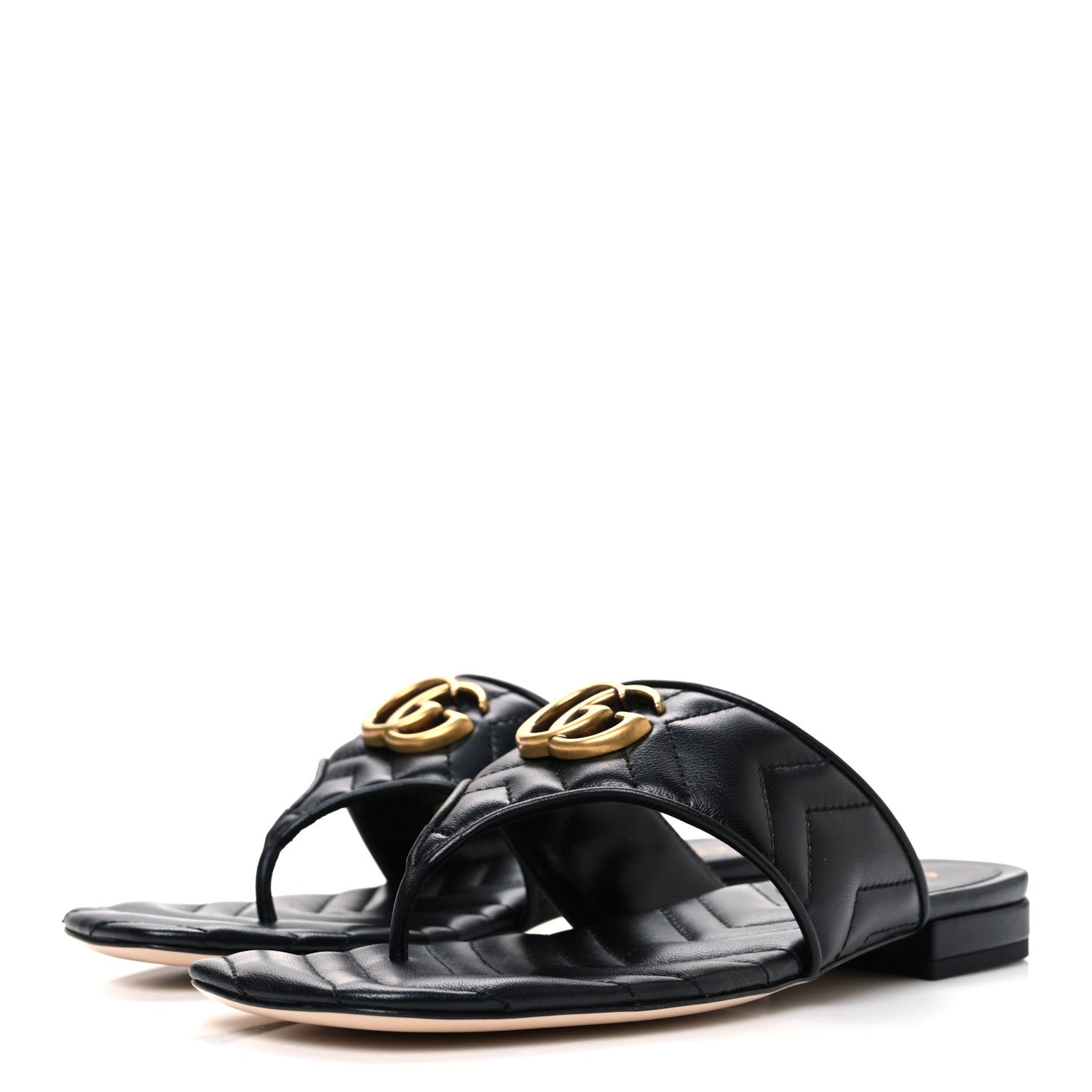 Gucci Nappa Charlotte Double G Marmont Thong Sandals 37 Black 4 of 11