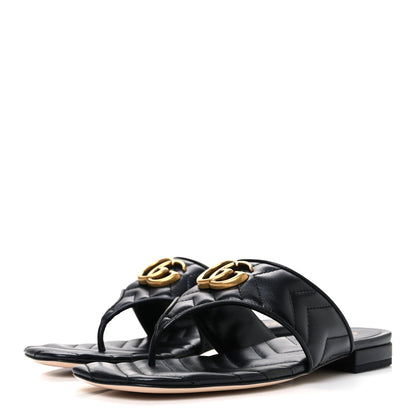 Gucci Nappa Charlotte Double G Marmont Thong Sandals 37 Black 4 of 11