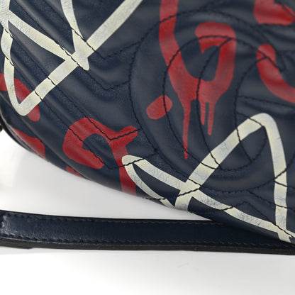 Gucci Calfskin Matelasse GucciGhost Small GG Marmont Chain Shoulder Bag Blue Agata Hibiscus Red 15 of 21